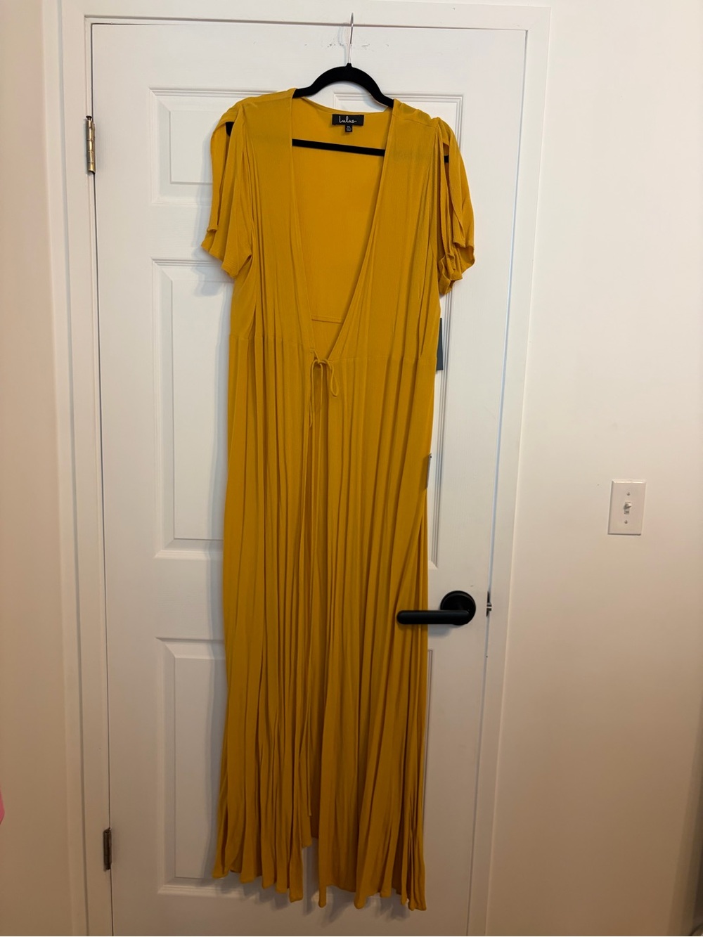 Lulu's Mustard Yellow Wrap Maxi Dress with High Slit - Picture 4 of 6
